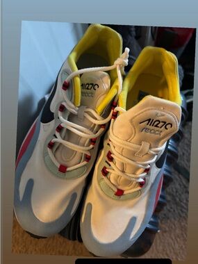 Nike Air Max 270 React White, Yellow & Blue Kids' Athletic Shoes